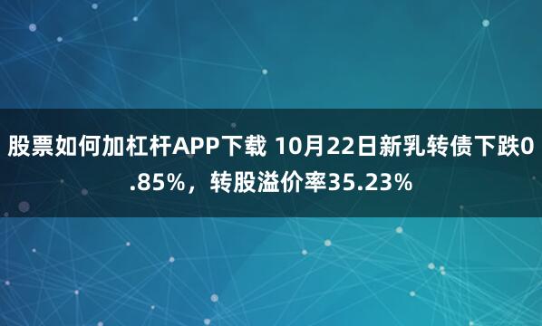 股票如何加杠杆APP下载 10月22日新乳转债下跌0.85%，转股溢价率35.23%
